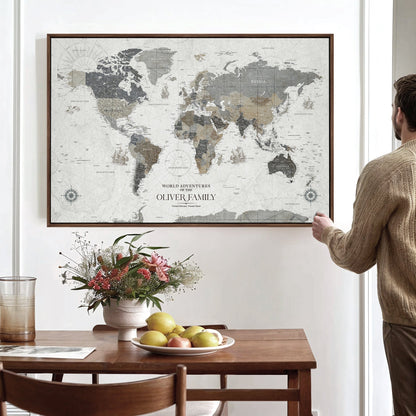 24596128-MGV-CV-36X24-Custom Push Pin World Map Wall Canvas Print – Personalized Travel Tracker with Pins – Framed Large Multi-Size Canvas for Home Office Decor