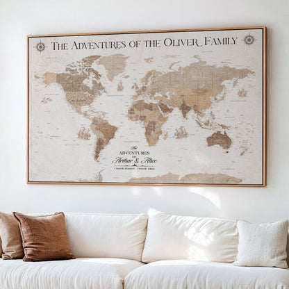 58395047-MGV-CV-36X24-Custom Push Pin World Map Wall Canvas Print – Personalized Travel Tracker with Pins – Framed Large Multi-Size Canvas for Home Office Decor