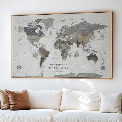 24596128-MGV-CV-36X24-Custom Push Pin World Map Wall Canvas Print – Personalized Travel Tracker with Pins – Framed Large Multi-Size Canvas for Home Office Decor
