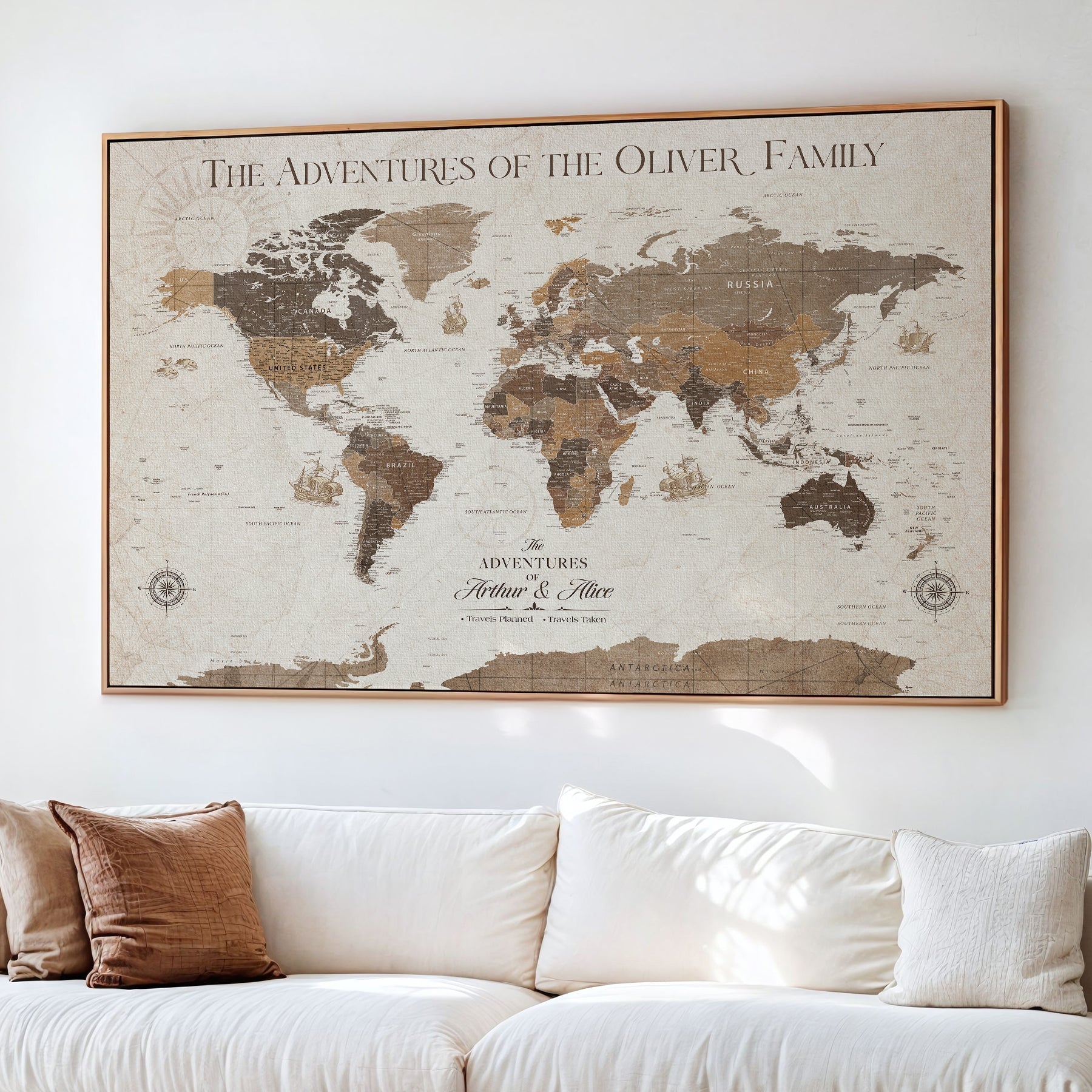 84483613-MGV-CV-36X24-Custom Push Pin World Map Wall Canvas Print – Personalized Travel Tracker with Pins – Framed Large Multi-Size Canvas for Home Office Decor