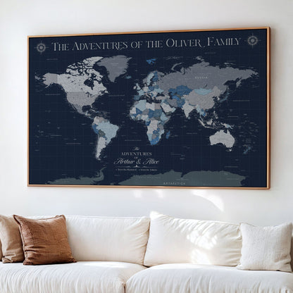 11352707-MGV-CV-36X24-Custom Push Pin World Map Wall Canvas Print – Personalized Travel Tracker with Pins – Framed Large Multi-Size Canvas for Home Office Decor