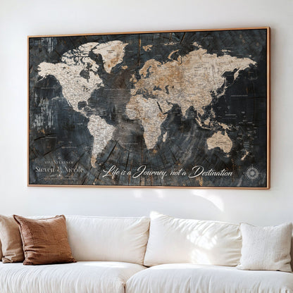 13001721-MGV-CV-36X24-Custom Push Pin World Map Wall Canvas Print – Personalized Travel Tracker with Pins – Framed Large Multi-Size Canvas for Home Office Decor