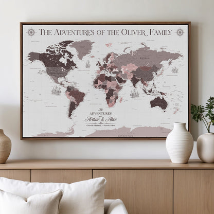 43789856-MGV-CV-36X24-Custom Push Pin World Map Wall Canvas Print – Personalized Travel Tracker with Pins – Framed Large Multi-Size Canvas for Home Office Decor