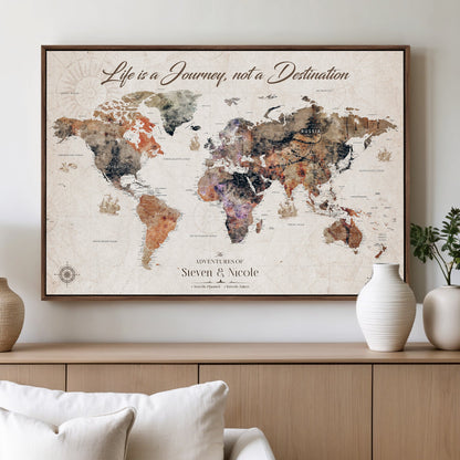 96000140-MGV-CV-36X24-Custom Push Pin World Map Wall Canvas Print – Personalized Travel Tracker with Pins – Framed Large Multi-Size Canvas for Home Office Decor