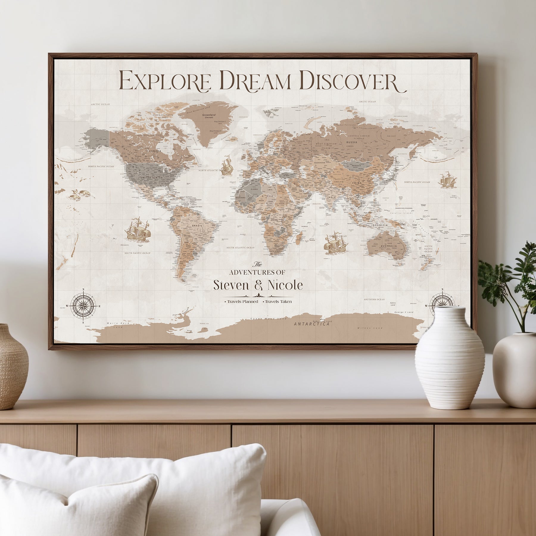95738134-MGV-CV-36X24-Custom Push Pin World Map Wall Canvas Print – Personalized Travel Tracker with Pins – Framed Large Multi-Size Canvas for Home Office Decor
