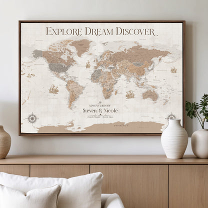 95738134-MGV-CV-36X24-Custom Push Pin World Map Wall Canvas Print – Personalized Travel Tracker with Pins – Framed Large Multi-Size Canvas for Home Office Decor