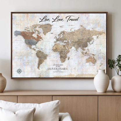 76256172-MGV-CV-36X24-Custom Push Pin World Map Wall Canvas Print – Personalized Travel Tracker with Pins – Framed Large Multi-Size Canvas for Home Office Decor