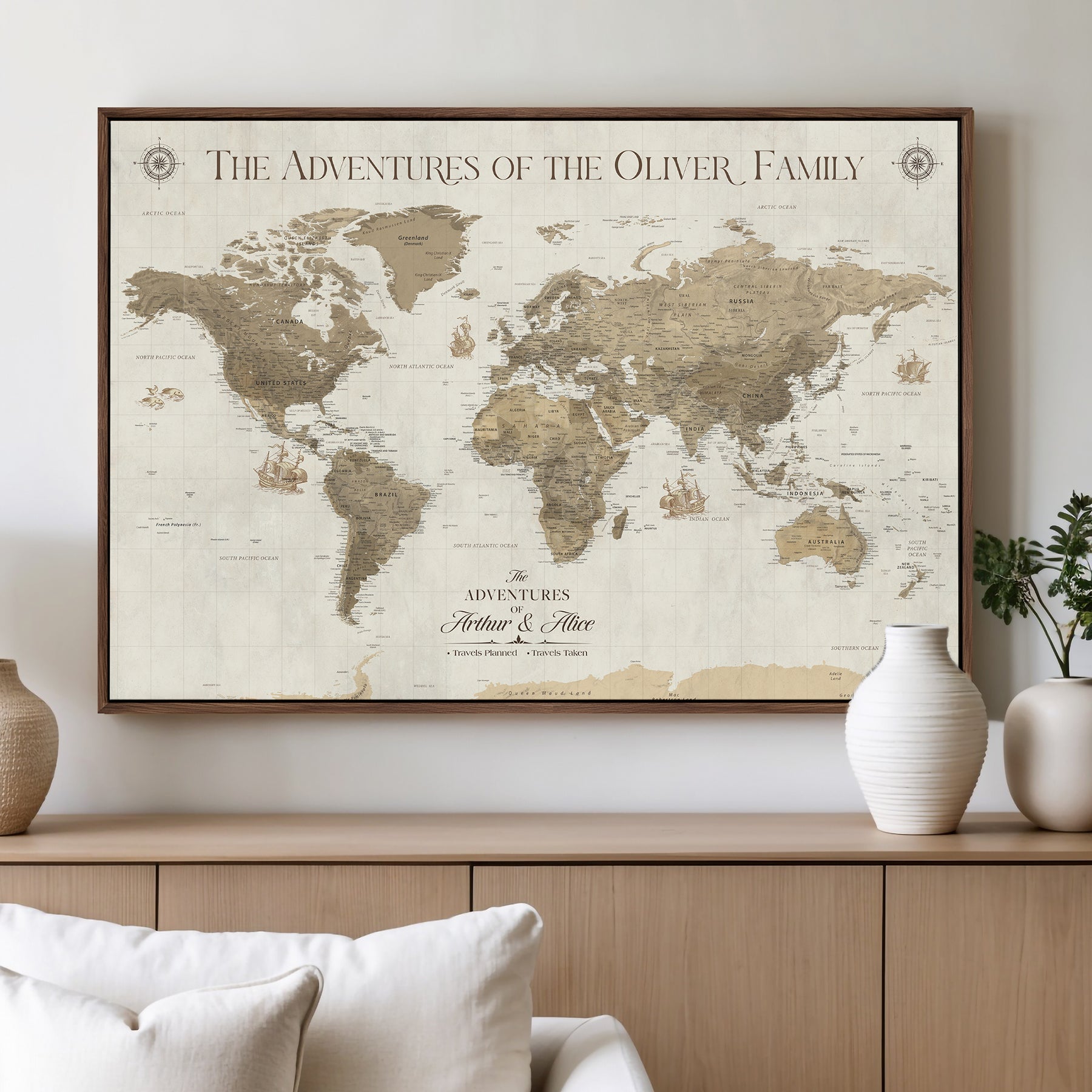 40119313-MGV-CV-36X24-World Travel Map with Pins – Push Pin Maps of Where I've Been, Framed Wall Map for Travel Memories, Old Style Decorative World Map - H12