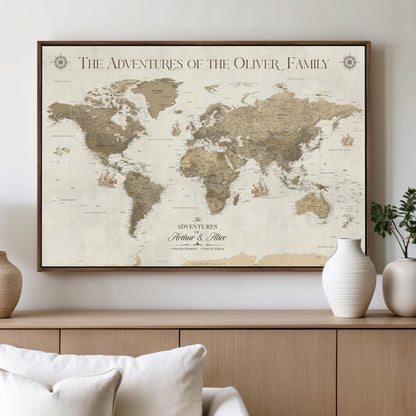 40119313-MGV-CV-36X24-World Travel Map with Pins – Push Pin Maps of Where I've Been, Framed Wall Map for Travel Memories, Old Style Decorative World Map - H12