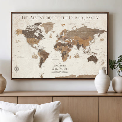 84483613-MGV-CV-36X24-Custom Push Pin World Map Wall Canvas Print – Personalized Travel Tracker with Pins – Framed Large Multi-Size Canvas for Home Office Decor