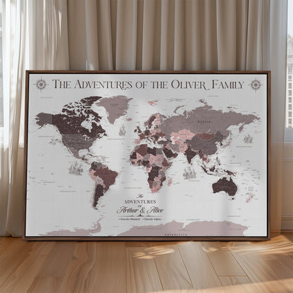 43789856-MGV-CV-36X24-Custom Push Pin World Map Wall Canvas Print – Personalized Travel Tracker with Pins – Framed Large Multi-Size Canvas for Home Office Decor