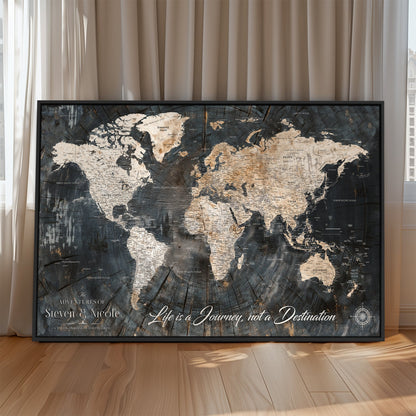 13001721-MGV-CV-36X24-Custom Push Pin World Map Wall Canvas Print – Personalized Travel Tracker with Pins – Framed Large Multi-Size Canvas for Home Office Decor