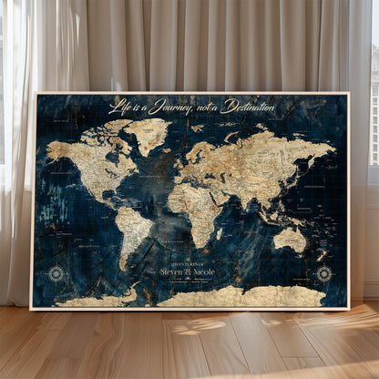 23551206-MGV-CV-36X24-Custom Push Pin World Map Wall Canvas Print – Personalized Travel Tracker with Pins – Framed Large Multi-Size Canvas for Home Office Decor