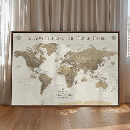40119313-MGV-CV-36X24-World Travel Map with Pins – Push Pin Maps of Where I've Been, Framed Wall Map for Travel Memories, Old Style Decorative World Map - H12
