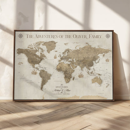 40119313-MGV-CV-36X24-World Travel Map with Pins – Push Pin Maps of Where I've Been, Framed Wall Map for Travel Memories, Old Style Decorative World Map - H12