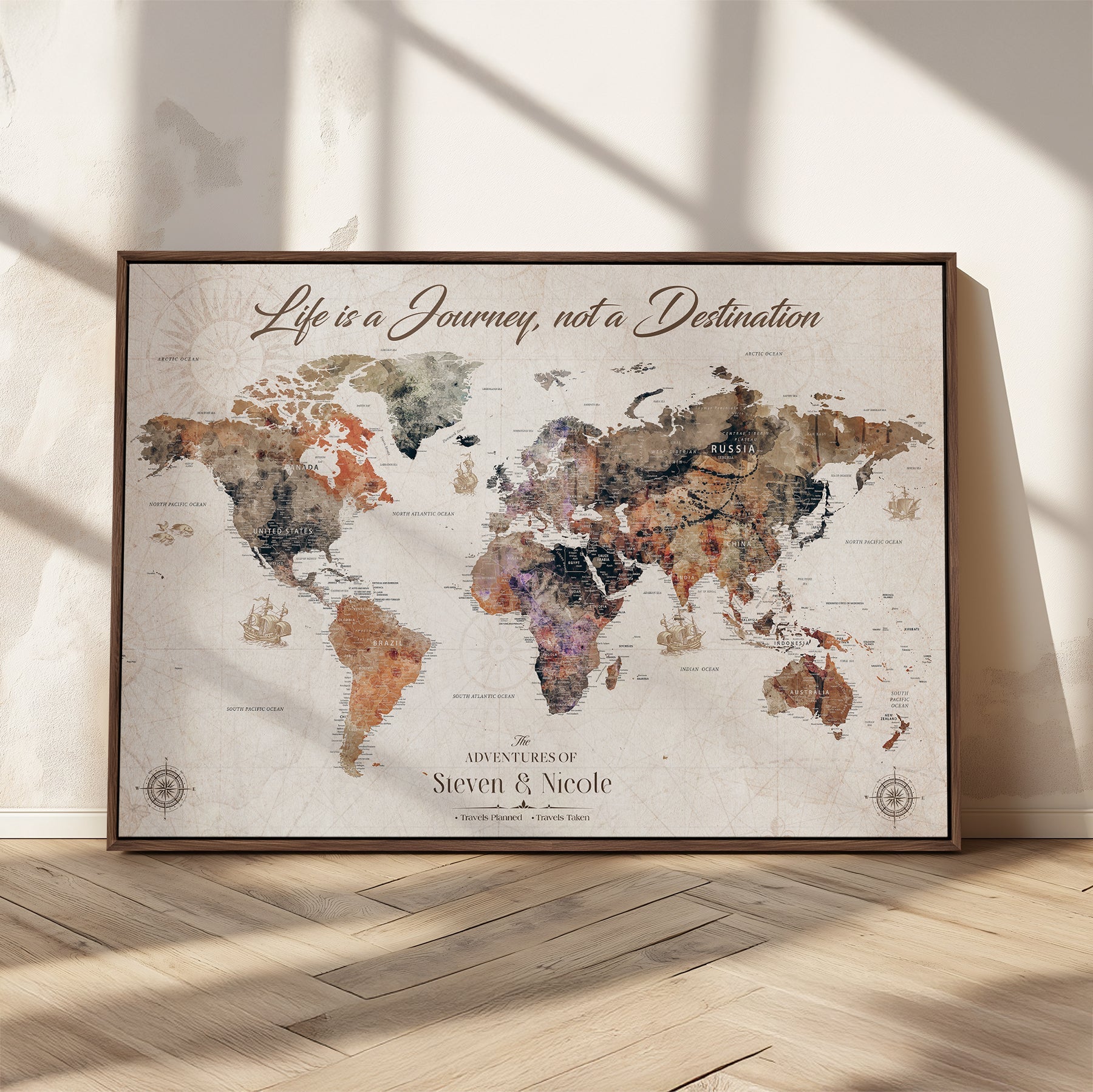 96000140-MGV-CV-36X24-Custom Push Pin World Map Wall Canvas Print – Personalized Travel Tracker with Pins – Framed Large Multi-Size Canvas for Home Office Decor
