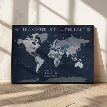 11352707-MGV-CV-36X24-Custom Push Pin World Map Wall Canvas Print – Personalized Travel Tracker with Pins – Framed Large Multi-Size Canvas for Home Office Decor