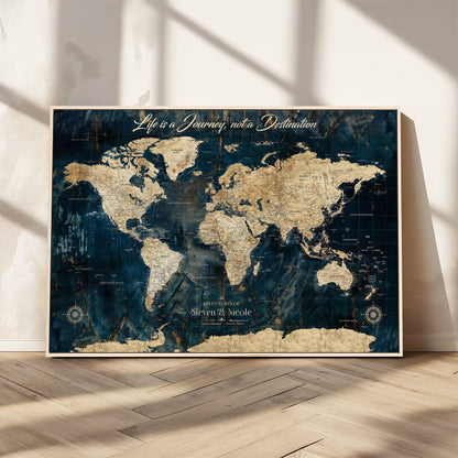 23551206-MGV-CV-36X24-Custom Push Pin World Map Wall Canvas Print – Personalized Travel Tracker with Pins – Framed Large Multi-Size Canvas for Home Office Decor
