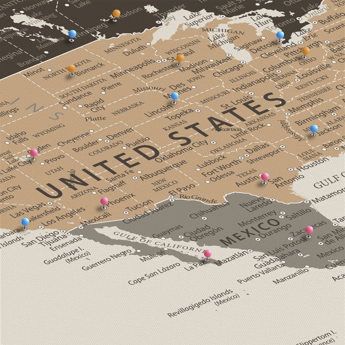 '-Personalize World Map Push Pin Wall Canvas Print – Personalized Travel Tracker with Pins – Framed Large Multi-Size Canvas for Home Office Decor - H3