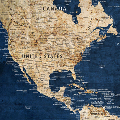 23223-MGV-CV-36X24-Push Pin World Map Canvas Print – Framed Wall Art for Couples to Track Their Travels – Anniversary Gift or Home Adventure Decor